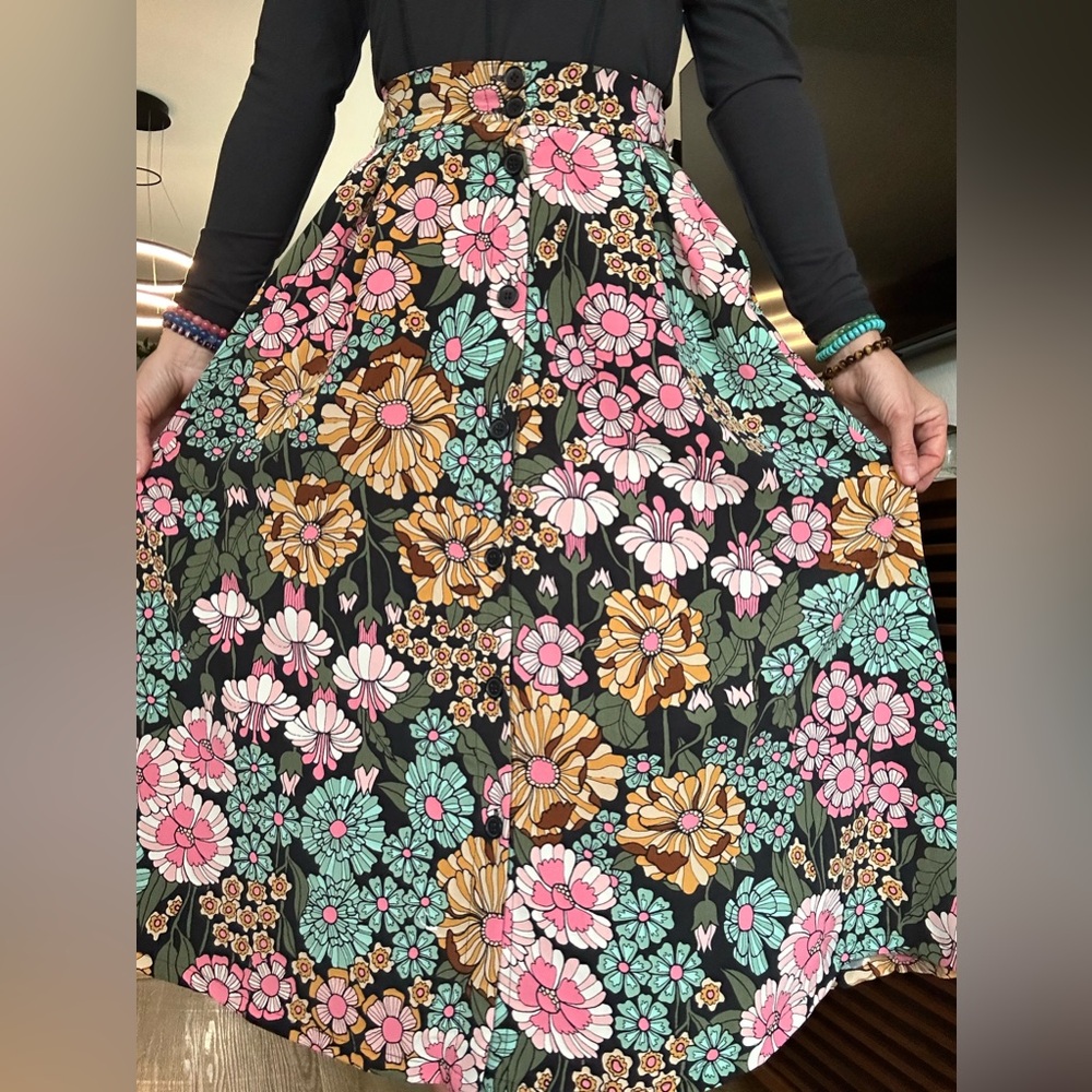 Monki Floral A-Line Skirt - Black, Pink, Blue